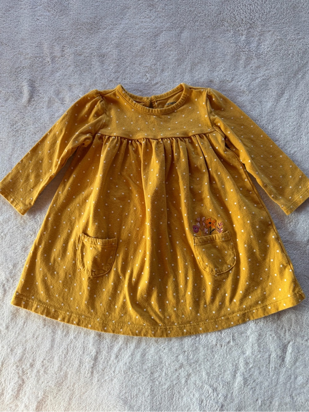Carter's Mustard Yellow Polka Dot Long-Sleeve Dress with Pockets Size 12M